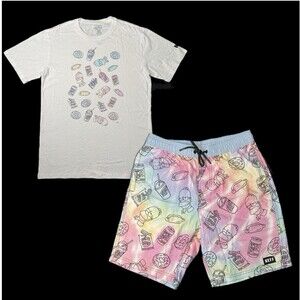 NWT NEFF X The Simpsons Homer Snacks Tie Dye Board Shorts + Shirt Mens S